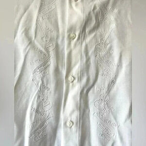 Mens music lovers Button Up White long sleeves embroidered Nero dress shirt-M